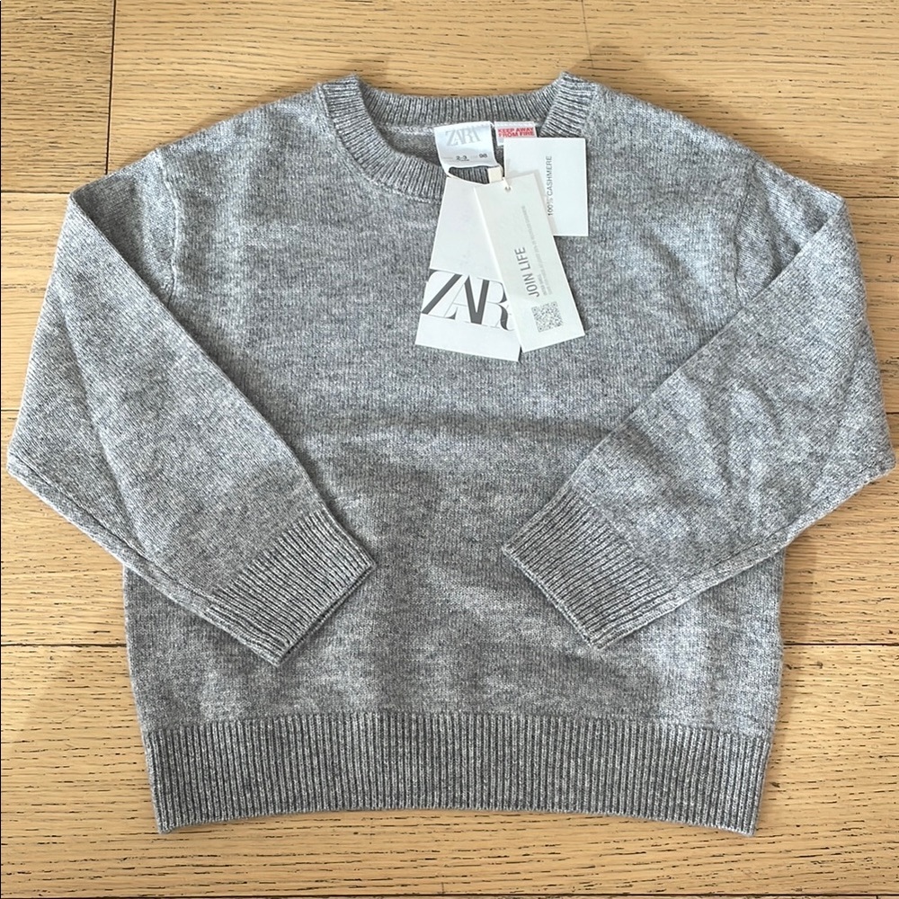 Zara 100% Cashmere Gray Knit Sweater Sz 2-3T!